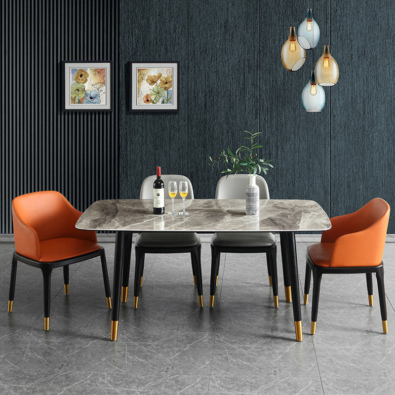 Rectangle 4 Legs Luxury Dining Table Grey Tone Fixed Table of Sintered Stone Clearhalo ' dining_table' 'Dining Tables & Seating' 'Dining Tables' 'furn' 'furn_dining_table' 'Furniture' 'furniture_dining_table' 'Kitchen & Dining Furniture' 'kitchen&dining_furn' 'kitchen' 'kitchen_dining_table' 3902373