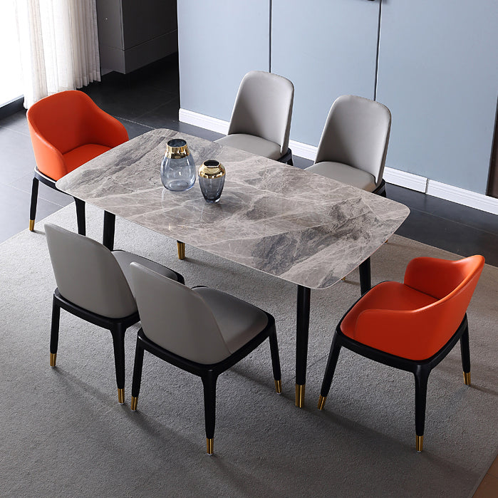 Rectangle 4 Legs Luxury Dining Table Grey Tone Fixed Table of Sintered Stone Clearhalo ' dining_table' 'Dining Tables & Seating' 'Dining Tables' 'furn' 'furn_dining_table' 'Furniture' 'furniture_dining_table' 'Kitchen & Dining Furniture' 'kitchen&dining_furn' 'kitchen' 'kitchen_dining_table' 3902375