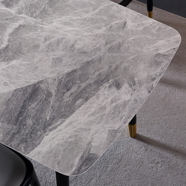 Rectangle 4 Legs Luxury Dining Table Grey Tone Fixed Table of Sintered Stone Clearhalo ' dining_table' 'Dining Tables & Seating' 'Dining Tables' 'furn' 'furn_dining_table' 'Furniture' 'furniture_dining_table' 'Kitchen & Dining Furniture' 'kitchen&dining_furn' 'kitchen' 'kitchen_dining_table' 3902378