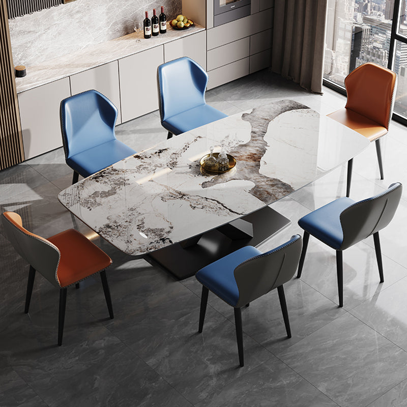 Glam Sintered Stone Rectangle Dining Table Kitchen Standard Dining Table with Pedestal Base Clearhalo ' dining_table' 'Dining Tables & Seating' 'Dining Tables' 'furn' 'furn_dining_table' 'Furniture' 'furniture_dining_table' 'Kitchen & Dining Furniture' 'kitchen&dining_furn' 'kitchen' 'kitchen_dining_table' 3902403