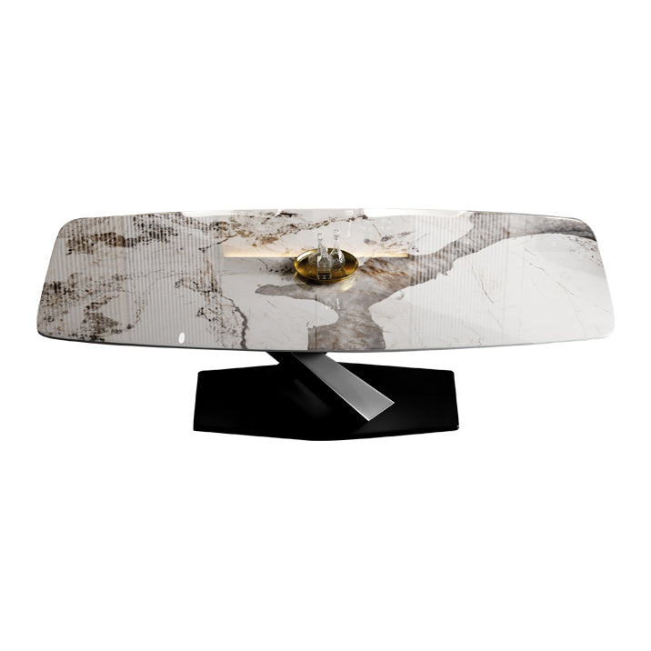 Glam Sintered Stone Rectangle Dining Table Kitchen Standard Dining Table with Pedestal Base Pandora Gold Black Clearhalo ' dining_table' 'Dining Tables & Seating' 'Dining Tables' 'furn' 'furn_dining_table' 'Furniture' 'furniture_dining_table' 'Kitchen & Dining Furniture' 'kitchen&dining_furn' 'kitchen' 'kitchen_dining_table' 3902404