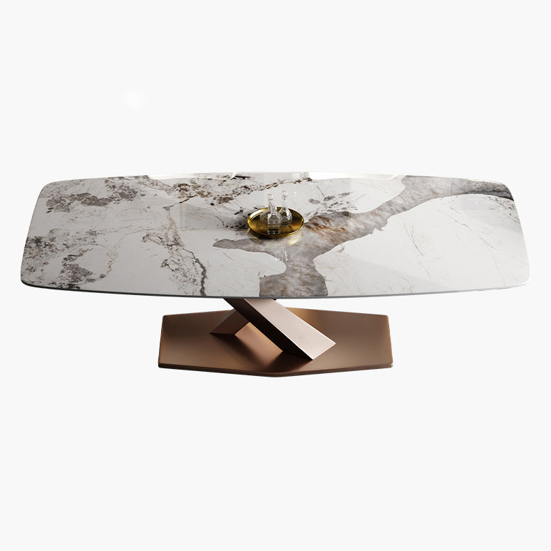 Glam Sintered Stone Rectangle Dining Table Kitchen Standard Dining Table with Pedestal Base Pandora Gold Violet Clearhalo ' dining_table' 'Dining Tables & Seating' 'Dining Tables' 'furn' 'furn_dining_table' 'Furniture' 'furniture_dining_table' 'Kitchen & Dining Furniture' 'kitchen&dining_furn' 'kitchen' 'kitchen_dining_table' 3902405