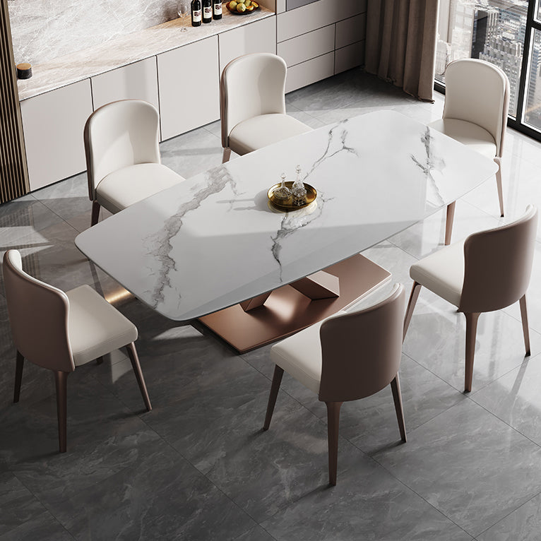 Glam Sintered Stone Rectangle Dining Table Kitchen Standard Dining Table with Pedestal Base White Violet Clearhalo ' dining_table' 'Dining Tables & Seating' 'Dining Tables' 'furn' 'furn_dining_table' 'Furniture' 'furniture_dining_table' 'Kitchen & Dining Furniture' 'kitchen&dining_furn' 'kitchen' 'kitchen_dining_table' 3902407