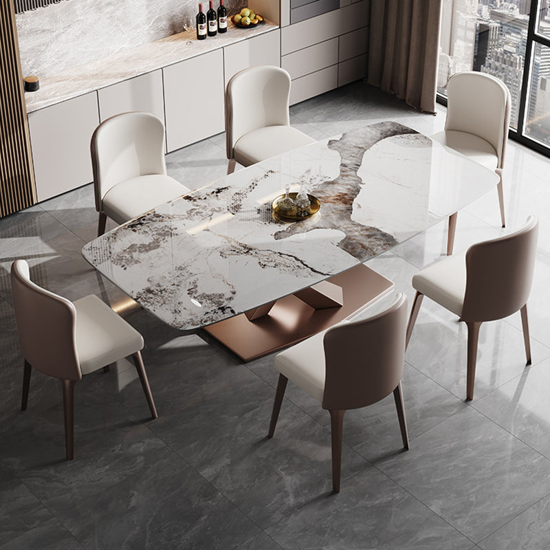 Glam Sintered Stone Rectangle Dining Table Kitchen Standard Dining Table with Pedestal Base Clearhalo ' dining_table' 'Dining Tables & Seating' 'Dining Tables' 'furn' 'furn_dining_table' 'Furniture' 'furniture_dining_table' 'Kitchen & Dining Furniture' 'kitchen&dining_furn' 'kitchen' 'kitchen_dining_table' 3902408