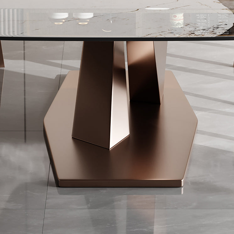Glam Sintered Stone Rectangle Dining Table Kitchen Standard Dining Table with Pedestal Base Clearhalo ' dining_table' 'Dining Tables & Seating' 'Dining Tables' 'furn' 'furn_dining_table' 'Furniture' 'furniture_dining_table' 'Kitchen & Dining Furniture' 'kitchen&dining_furn' 'kitchen' 'kitchen_dining_table' 3902412