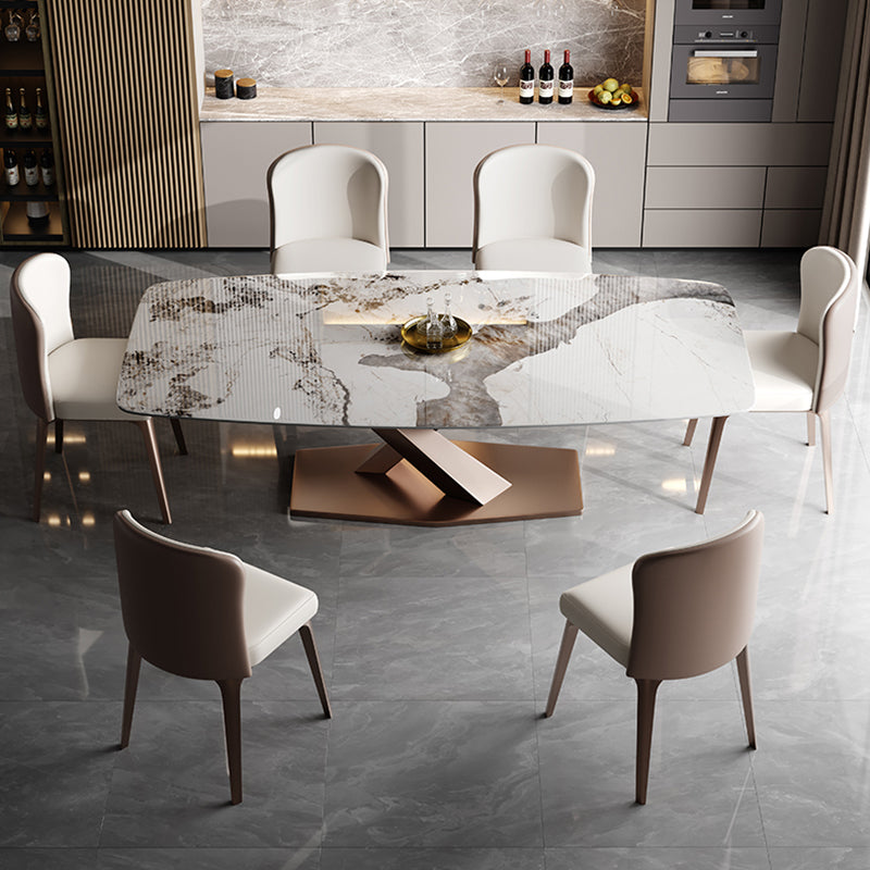 Glam Sintered Stone Rectangle Dining Table Kitchen Standard Dining Table with Pedestal Base Clearhalo ' dining_table' 'Dining Tables & Seating' 'Dining Tables' 'furn' 'furn_dining_table' 'Furniture' 'furniture_dining_table' 'Kitchen & Dining Furniture' 'kitchen&dining_furn' 'kitchen' 'kitchen_dining_table' 3902415