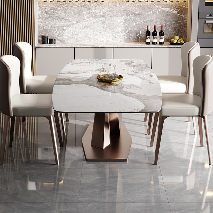 Glam Sintered Stone Rectangle Dining Table Kitchen Standard Dining Table with Pedestal Base Clearhalo ' dining_table' 'Dining Tables & Seating' 'Dining Tables' 'furn' 'furn_dining_table' 'Furniture' 'furniture_dining_table' 'Kitchen & Dining Furniture' 'kitchen&dining_furn' 'kitchen' 'kitchen_dining_table' 3902416