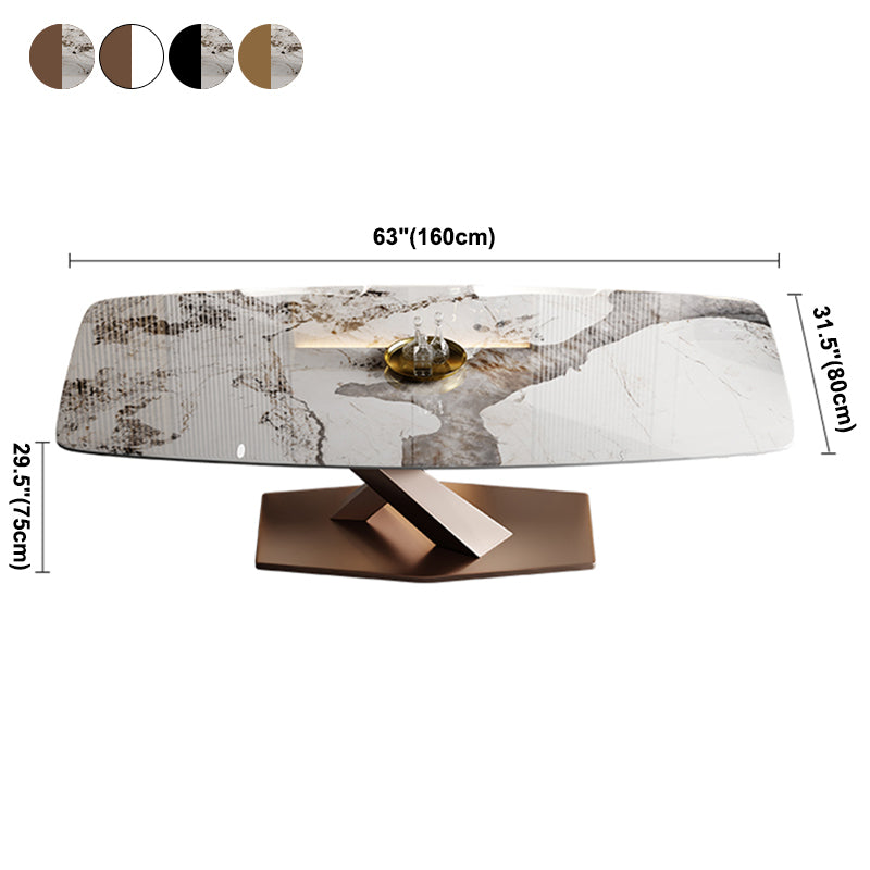 Glam Sintered Stone Rectangle Dining Table Kitchen Standard Dining Table with Pedestal Base Clearhalo ' dining_table' 'Dining Tables & Seating' 'Dining Tables' 'furn' 'furn_dining_table' 'Furniture' 'furniture_dining_table' 'Kitchen & Dining Furniture' 'kitchen&dining_furn' 'kitchen' 'kitchen_dining_table' 3902420