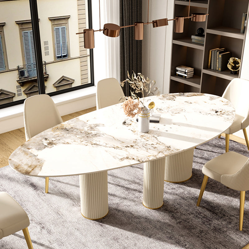 Metal Traditional Luxury Oval Dining Table Sintered Stone Table with White Legs Clearhalo ' dining_table' 'Dining Tables & Seating' 'Dining Tables' 'furn' 'furn_dining_table' 'Furniture' 'furniture_dining_table' 'Kitchen & Dining Furniture' 'kitchen&dining_furn' 'kitchen' 'kitchen_dining_table' 3902422