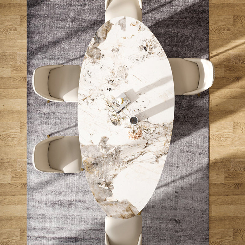 Metal Traditional Luxury Oval Dining Table Sintered Stone Table with White Legs Clearhalo ' dining_table' 'Dining Tables & Seating' 'Dining Tables' 'furn' 'furn_dining_table' 'Furniture' 'furniture_dining_table' 'Kitchen & Dining Furniture' 'kitchen&dining_furn' 'kitchen' 'kitchen_dining_table' 3902425