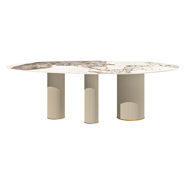 Metal Traditional Luxury Oval Dining Table Sintered Stone Table with White Legs Beige Without Chairs Clearhalo ' dining_table' 'Dining Tables & Seating' 'Dining Tables' 'furn' 'furn_dining_table' 'Furniture' 'furniture_dining_table' 'Kitchen & Dining Furniture' 'kitchen&dining_furn' 'kitchen' 'kitchen_dining_table' 3902427