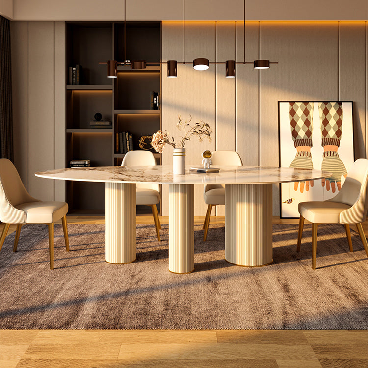 Metal Traditional Luxury Oval Dining Table Sintered Stone Table with White Legs Clearhalo ' dining_table' 'Dining Tables & Seating' 'Dining Tables' 'furn' 'furn_dining_table' 'Furniture' 'furniture_dining_table' 'Kitchen & Dining Furniture' 'kitchen&dining_furn' 'kitchen' 'kitchen_dining_table' 3902432