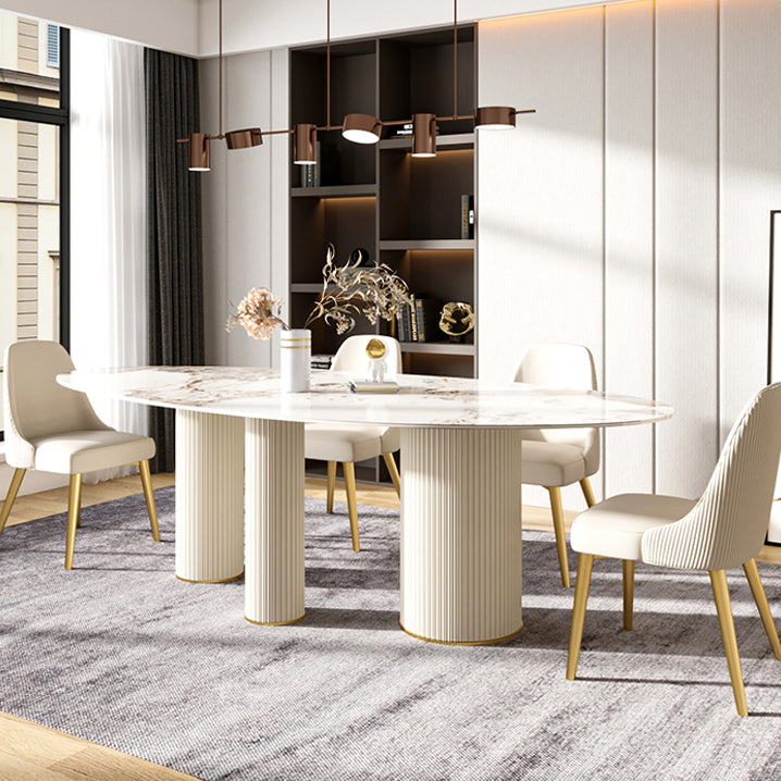 Metal Traditional Luxury Oval Dining Table Sintered Stone Table with White Legs Clearhalo ' dining_table' 'Dining Tables & Seating' 'Dining Tables' 'furn' 'furn_dining_table' 'Furniture' 'furniture_dining_table' 'Kitchen & Dining Furniture' 'kitchen&dining_furn' 'kitchen' 'kitchen_dining_table' 3902434