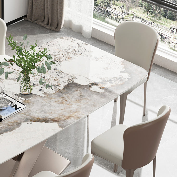 Metal Traditional Luxury Rectangular Dining Table Sintered Stone Table with Pedestal Clearhalo ' dining_table' 'Dining Tables & Seating' 'Dining Tables' 'furn' 'furn_dining_table' 'Furniture' 'furniture_dining_table' 'Kitchen & Dining Furniture' 'kitchen&dining_furn' 'kitchen' 'kitchen_dining_table' 3902448