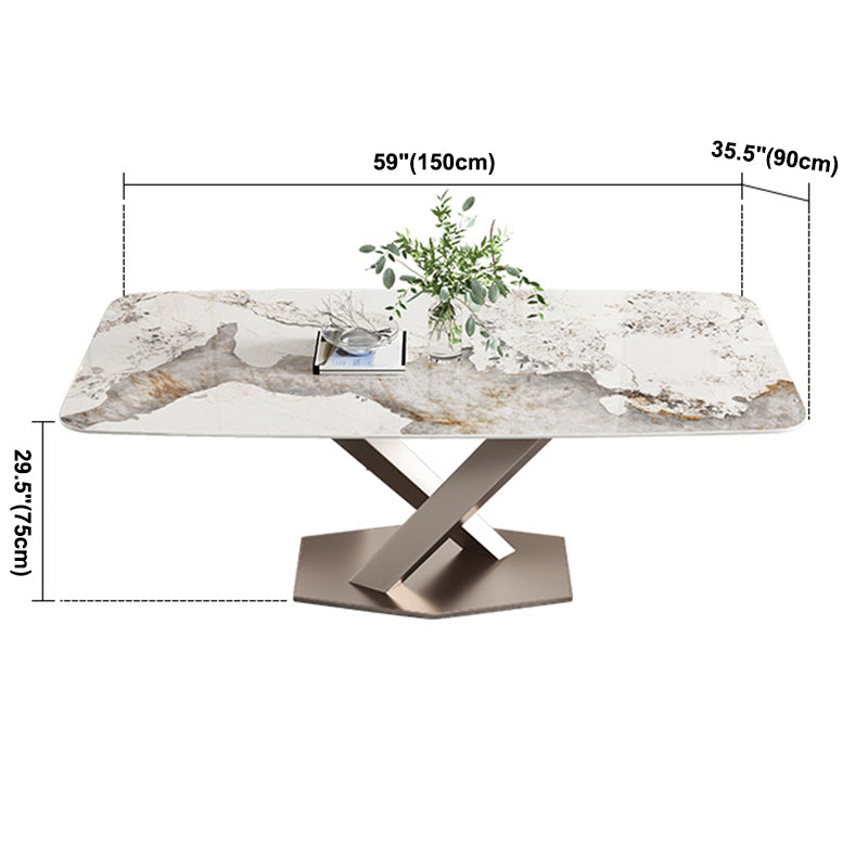 Metal Traditional Luxury Rectangular Dining Table Sintered Stone Table with Pedestal Clearhalo ' dining_table' 'Dining Tables & Seating' 'Dining Tables' 'furn' 'furn_dining_table' 'Furniture' 'furniture_dining_table' 'Kitchen & Dining Furniture' 'kitchen&dining_furn' 'kitchen' 'kitchen_dining_table' 3902451