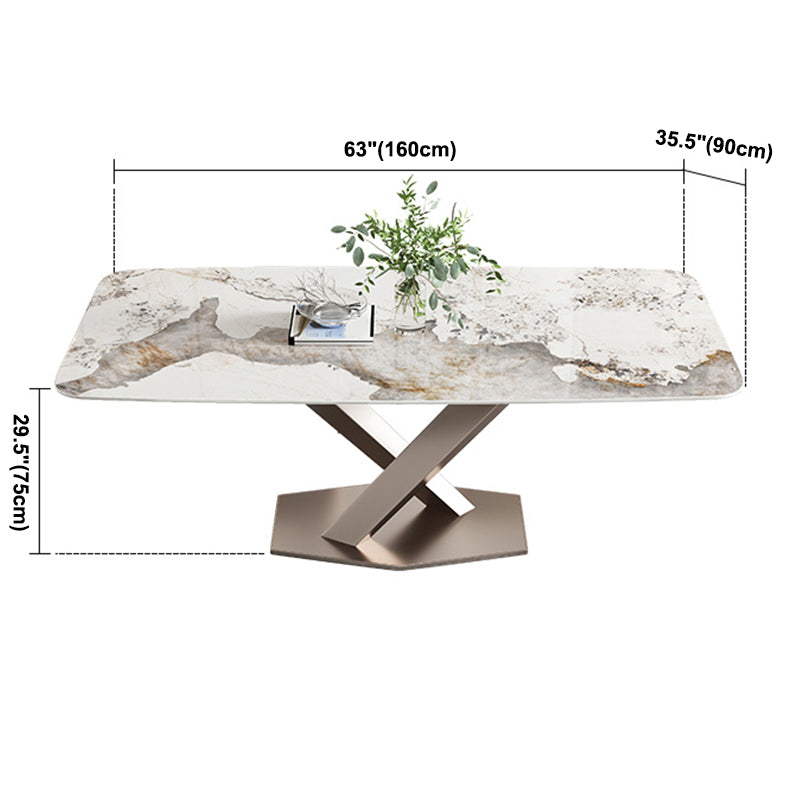 Metal Traditional Luxury Rectangular Dining Table Sintered Stone Table with Pedestal Clearhalo ' dining_table' 'Dining Tables & Seating' 'Dining Tables' 'furn' 'furn_dining_table' 'Furniture' 'furniture_dining_table' 'Kitchen & Dining Furniture' 'kitchen&dining_furn' 'kitchen' 'kitchen_dining_table' 3902452