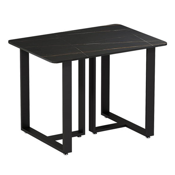 Industrial Dining Table Sintered Stone Table with Double Pedestal Base for Dining Room Black 23.6"L x 23.6"W x 29.5"H Without Chairs Clearhalo ' dining_table' 'Dining Tables & Seating' 'Dining Tables' 'furn' 'furn_dining_table' 'Furniture' 'furniture_dining_table' 'Kitchen & Dining Furniture' 'kitchen&dining_furn' 'kitchen' 'kitchen_dining_table' 3902632