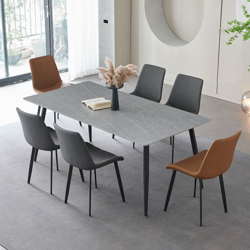 Sintered Stone Dining Table 4 Legs Carbon Steel Base Rectangle Table for Home Gray Without Chairs Clearhalo ' dining_table' 'Dining Tables & Seating' 'Dining Tables' 'furn' 'furn_dining_table' 'Furniture' 'furniture_dining_table' 'Kitchen & Dining Furniture' 'kitchen&dining_furn' 'kitchen' 'kitchen_dining_table' 3902651