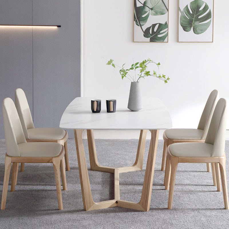 Simplicity Rectangle Dining Room Table Sintered Stone Table with Trestle Base Clearhalo ' dining_table' 'Dining Tables & Seating' 'Dining Tables' 'furn' 'furn_dining_table' 'Furniture' 'furniture_dining_table' 'Kitchen & Dining Furniture' 'kitchen&dining_furn' 'kitchen' 'kitchen_dining_table' 3902721
