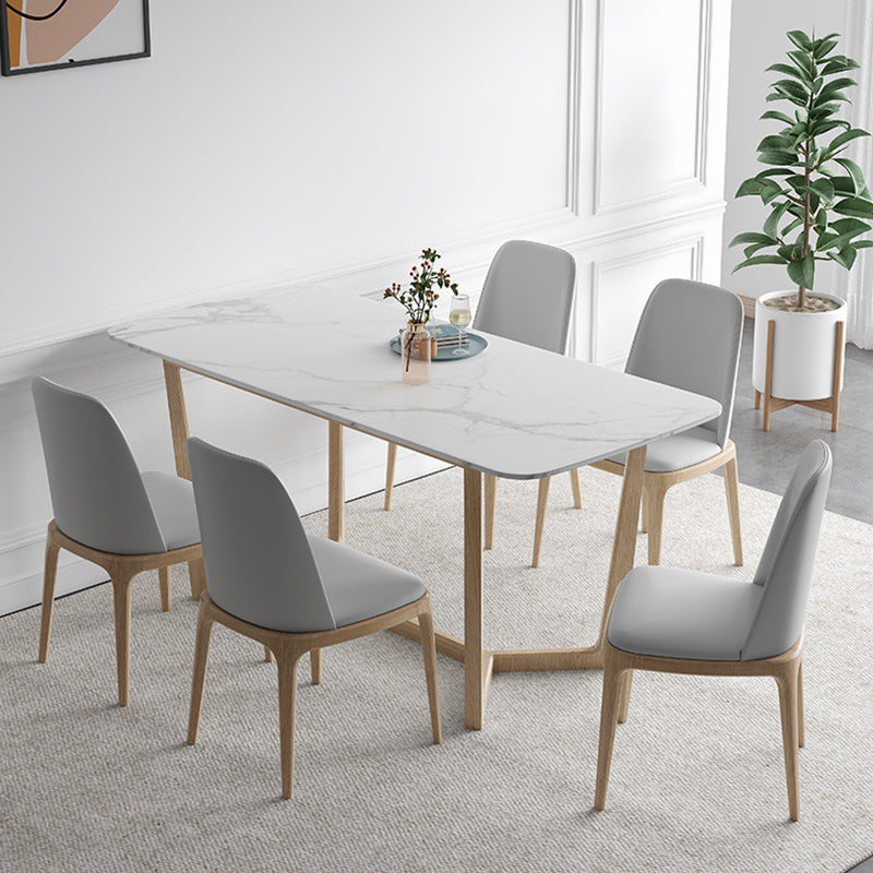 Simplicity Rectangle Dining Room Table Sintered Stone Table with Trestle Base Clearhalo ' dining_table' 'Dining Tables & Seating' 'Dining Tables' 'furn' 'furn_dining_table' 'Furniture' 'furniture_dining_table' 'Kitchen & Dining Furniture' 'kitchen&dining_furn' 'kitchen' 'kitchen_dining_table' 3902724