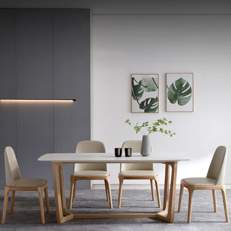 Simplicity Rectangle Dining Room Table Sintered Stone Table with Trestle Base Clearhalo ' dining_table' 'Dining Tables & Seating' 'Dining Tables' 'furn' 'furn_dining_table' 'Furniture' 'furniture_dining_table' 'Kitchen & Dining Furniture' 'kitchen&dining_furn' 'kitchen' 'kitchen_dining_table' 3902731