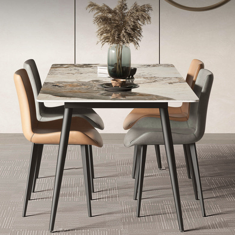 Simplicity Rectangle Dining Room Table Grey Sintered Stone Table with 4 Black Legs Clearhalo ' dining_table' 'Dining Tables & Seating' 'Dining Tables' 'furn' 'furn_dining_table' 'Furniture' 'furniture_dining_table' 'Kitchen & Dining Furniture' 'kitchen&dining_furn' 'kitchen' 'kitchen_dining_table' 3902738