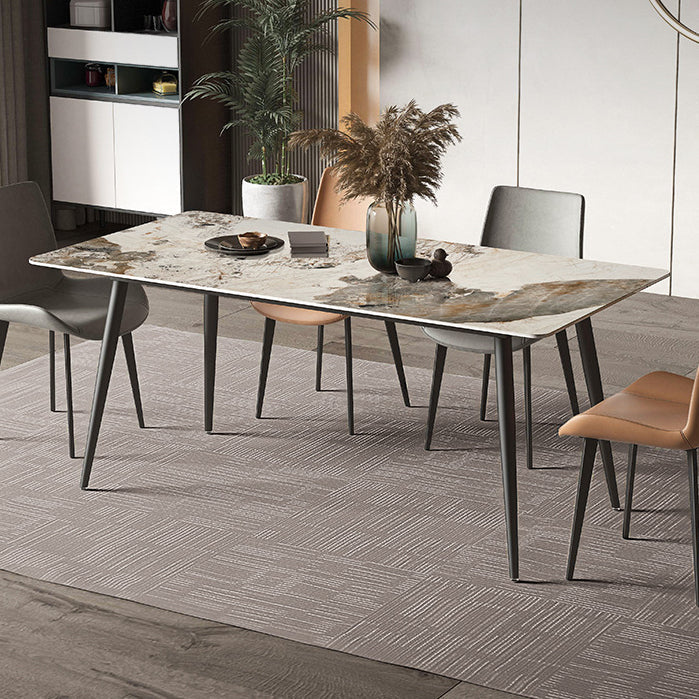 Simplicity Rectangle Dining Room Table Grey Sintered Stone Table with 4 Black Legs Clearhalo ' dining_table' 'Dining Tables & Seating' 'Dining Tables' 'furn' 'furn_dining_table' 'Furniture' 'furniture_dining_table' 'Kitchen & Dining Furniture' 'kitchen&dining_furn' 'kitchen' 'kitchen_dining_table' 3902739