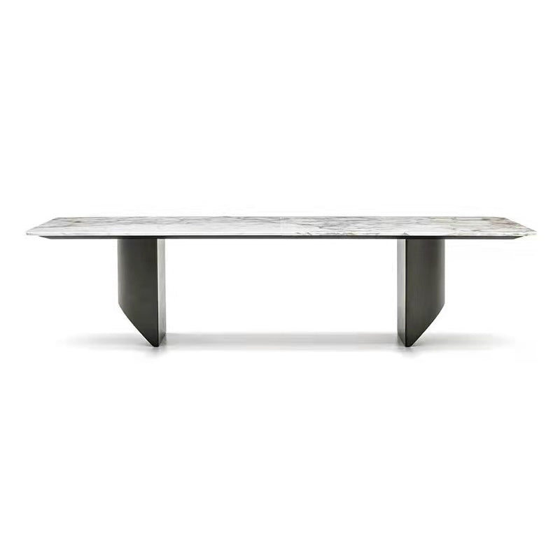 Simplicity Rectangle Dining Room Table Sintered Stone Table with Double Pedestal White Without Chairs Clearhalo ' dining_table' 'Dining Tables & Seating' 'Dining Tables' 'furn' 'furn_dining_table' 'Furniture' 'furniture_dining_table' 'Kitchen & Dining Furniture' 'kitchen&dining_furn' 'kitchen' 'kitchen_dining_table' 3902753