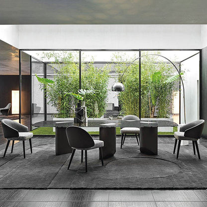 Simplicity Rectangle Dining Room Table Sintered Stone Table with Double Pedestal Black Without Chairs Clearhalo ' dining_table' 'Dining Tables & Seating' 'Dining Tables' 'furn' 'furn_dining_table' 'Furniture' 'furniture_dining_table' 'Kitchen & Dining Furniture' 'kitchen&dining_furn' 'kitchen' 'kitchen_dining_table' 3902756
