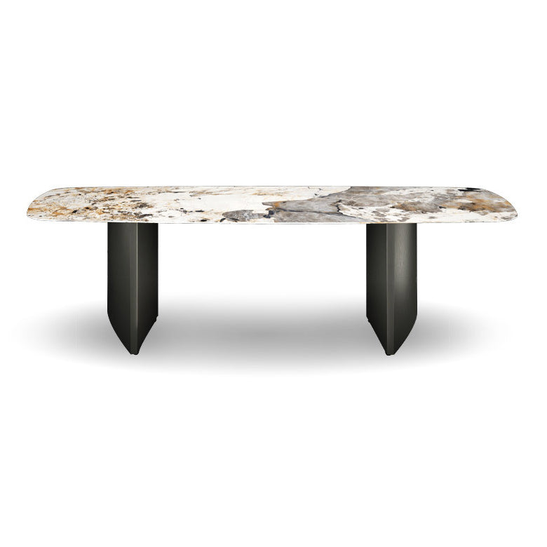 Simplicity Rectangle Dining Room Table Sintered Stone Table with Double Pedestal Yellow Without Chairs Clearhalo ' dining_table' 'Dining Tables & Seating' 'Dining Tables' 'furn' 'furn_dining_table' 'Furniture' 'furniture_dining_table' 'Kitchen & Dining Furniture' 'kitchen&dining_furn' 'kitchen' 'kitchen_dining_table' 3902757