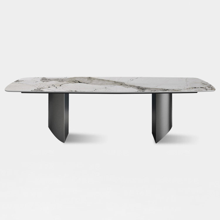 Simplicity Rectangle Dining Room Table Sintered Stone Table with Double Pedestal Clearhalo ' dining_table' 'Dining Tables & Seating' 'Dining Tables' 'furn' 'furn_dining_table' 'Furniture' 'furniture_dining_table' 'Kitchen & Dining Furniture' 'kitchen&dining_furn' 'kitchen' 'kitchen_dining_table' 3902762