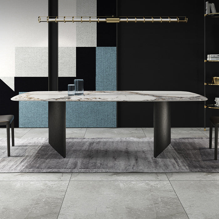 Simplicity Rectangle Dining Room Table Sintered Stone Table with Double Pedestal Clearhalo ' dining_table' 'Dining Tables & Seating' 'Dining Tables' 'furn' 'furn_dining_table' 'Furniture' 'furniture_dining_table' 'Kitchen & Dining Furniture' 'kitchen&dining_furn' 'kitchen' 'kitchen_dining_table' 3902763