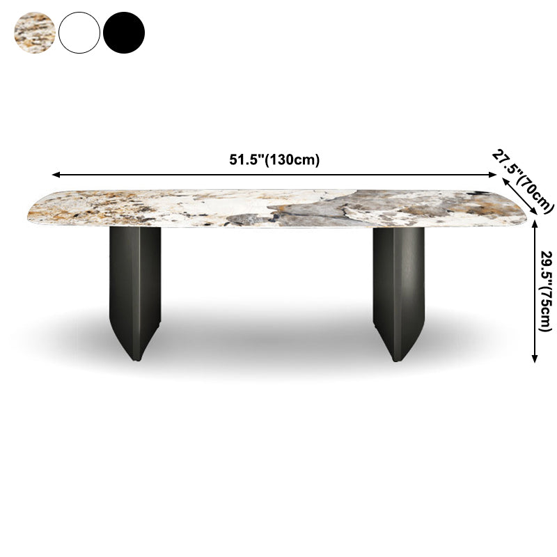 Simplicity Rectangle Dining Room Table Sintered Stone Table with Double Pedestal Clearhalo ' dining_table' 'Dining Tables & Seating' 'Dining Tables' 'furn' 'furn_dining_table' 'Furniture' 'furniture_dining_table' 'Kitchen & Dining Furniture' 'kitchen&dining_furn' 'kitchen' 'kitchen_dining_table' 3902768