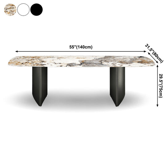 Simplicity Rectangle Dining Room Table Sintered Stone Table with Double Pedestal