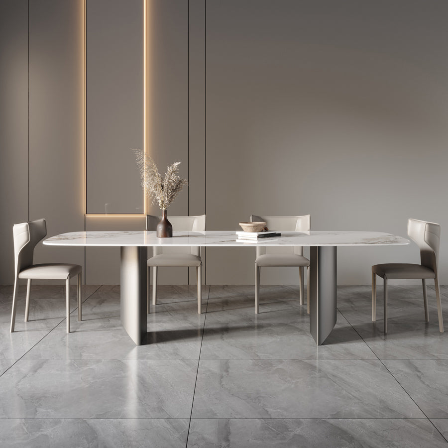 Sintered Stone Top Rectangle Table for Restaurant Modern Dining Table with Double Pedestal Clearhalo ' dining_table' 'Dining Tables & Seating' 'Dining Tables' 'furn' 'furn_dining_table' 'Furniture' 'furniture_dining_table' 'Kitchen & Dining Furniture' 'kitchen&dining_furn' 'kitchen' 'kitchen_dining_table' 3902808