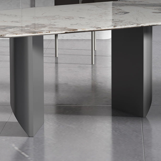 Sintered Stone Top Rectangle Table for Restaurant Modern Dining Table with Double Pedestal Clearhalo ' dining_table' 'Dining Tables & Seating' 'Dining Tables' 'furn' 'furn_dining_table' 'Furniture' 'furniture_dining_table' 'Kitchen & Dining Furniture' 'kitchen&dining_furn' 'kitchen' 'kitchen_dining_table' 3902809
