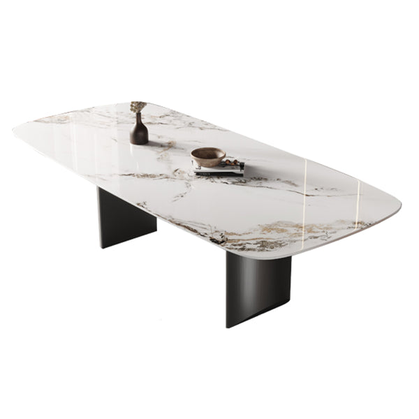 Sintered Stone Top Rectangle Table for Restaurant Modern Dining Table with Double Pedestal Without Chairs Clearhalo ' dining_table' 'Dining Tables & Seating' 'Dining Tables' 'furn' 'furn_dining_table' 'Furniture' 'furniture_dining_table' 'Kitchen & Dining Furniture' 'kitchen&dining_furn' 'kitchen' 'kitchen_dining_table' 3902810