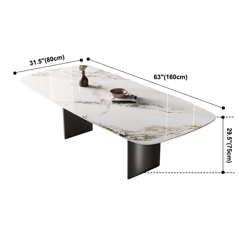 Sintered Stone Top Rectangle Table for Restaurant Modern Dining Table with Double Pedestal Clearhalo ' dining_table' 'Dining Tables & Seating' 'Dining Tables' 'furn' 'furn_dining_table' 'Furniture' 'furniture_dining_table' 'Kitchen & Dining Furniture' 'kitchen&dining_furn' 'kitchen' 'kitchen_dining_table' 3902818