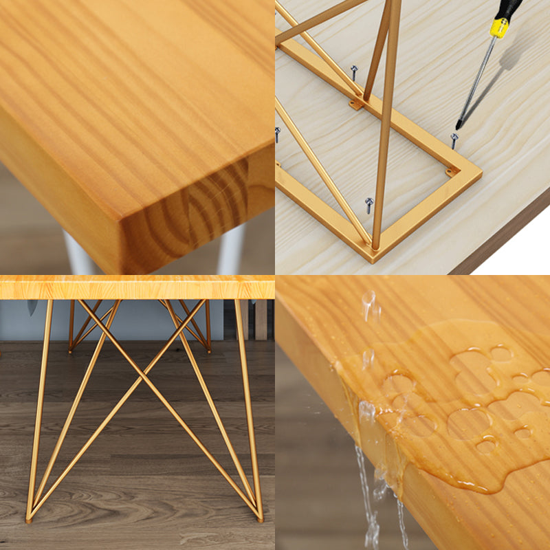 Traditional Luxury Rectangle Dining Room Table Pine Solid Wood Table with 4 Metal Legs Clearhalo ' dining_table' 'Dining Tables & Seating' 'Dining Tables' 'furn' 'furn_dining_table' 'Furniture' 'furniture_dining_table' 'Kitchen & Dining Furniture' 'kitchen&dining_furn' 'kitchen' 'kitchen_dining_table' 3902825