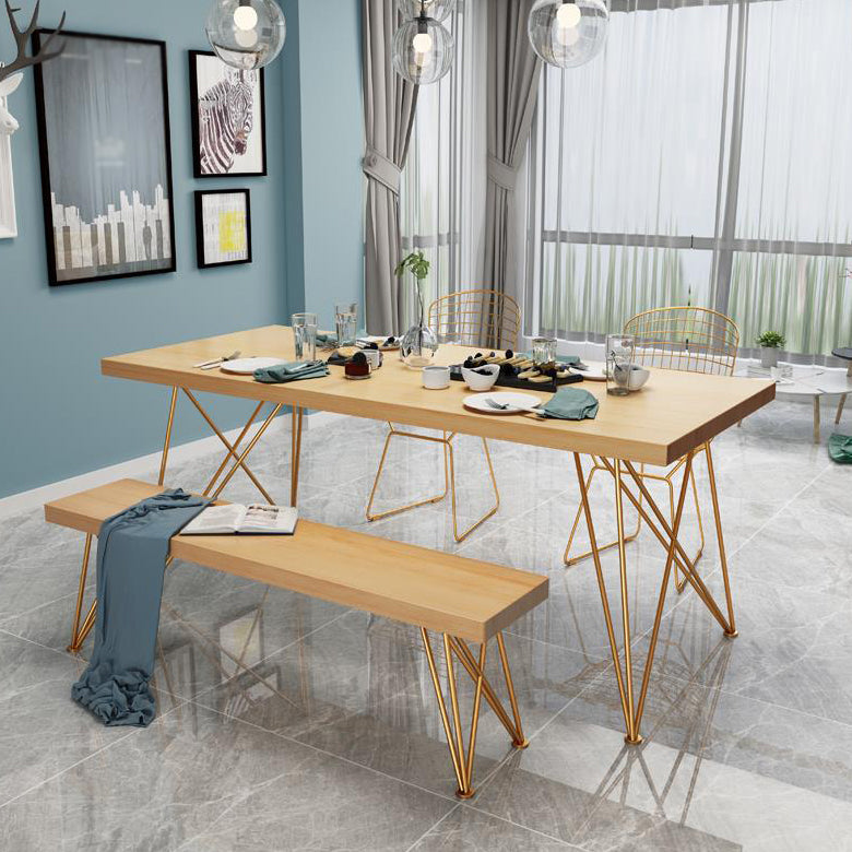 Traditional Luxury Rectangle Dining Room Table Pine Solid Wood Table with 4 Metal Legs Clearhalo ' dining_table' 'Dining Tables & Seating' 'Dining Tables' 'furn' 'furn_dining_table' 'Furniture' 'furniture_dining_table' 'Kitchen & Dining Furniture' 'kitchen&dining_furn' 'kitchen' 'kitchen_dining_table' 3902828