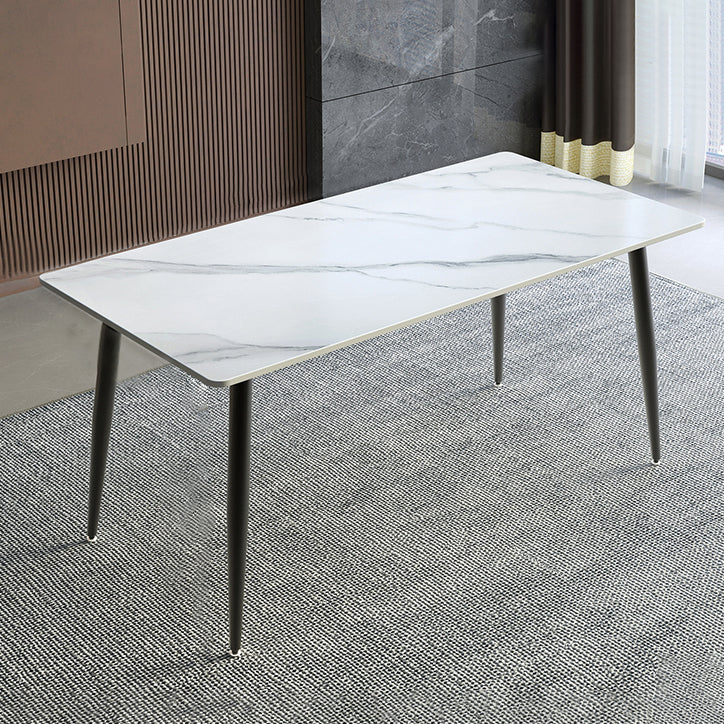 Industrial Style Sintered Stone Scratch Resistant Dining Table 4 Legs Base Table for Home White Without Chairs Clearhalo ' dining_table' 'Dining Tables & Seating' 'Dining Tables' 'furn' 'furn_dining_table' 'Furniture' 'furniture_dining_table' 'Kitchen & Dining Furniture' 'kitchen&dining_furn' 'kitchen' 'kitchen_dining_table' 3902840