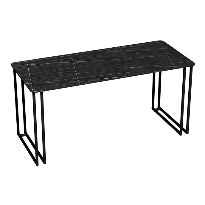 Industrial Dining Table Sintered Stone Table with Double Metal Pedestal for Dining Room Black 63"L x 27.6"W x 29.5"H Without Chairs Clearhalo ' dining_table' 'Dining Tables & Seating' 'Dining Tables' 'furn' 'furn_dining_table' 'Furniture' 'furniture_dining_table' 'Kitchen & Dining Furniture' 'kitchen&dining_furn' 'kitchen' 'kitchen_dining_table' 3902904