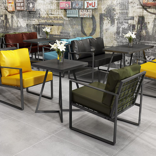 Industrial Dining Table Double Metal Pedestal Table with Black Tabletop for Dining Room Clearhalo ' dining_table' 'Dining Tables & Seating' 'Dining Tables' 'furn' 'furn_dining_table' 'Furniture' 'furniture_dining_table' 'Kitchen & Dining Furniture' 'kitchen&dining_furn' 'kitchen' 'kitchen_dining_table' 3902951