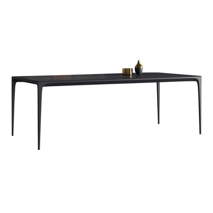 Simplicity Rectangle Dining Room Table Sintered Stone Table with 4 Black Legs Black Without Chairs Clearhalo ' dining_table' 'Dining Tables & Seating' 'Dining Tables' 'furn' 'furn_dining_table' 'Furniture' 'furniture_dining_table' 'Kitchen & Dining Furniture' 'kitchen&dining_furn' 'kitchen' 'kitchen_dining_table' 3902955