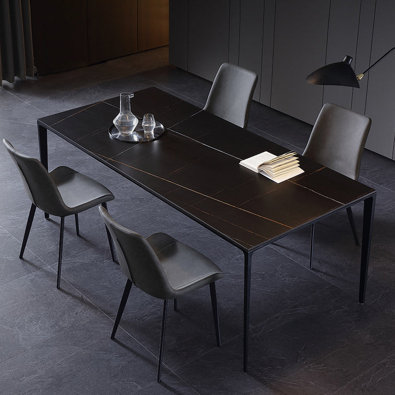 Simplicity Rectangle Dining Room Table Sintered Stone Table with 4 Black Legs Clearhalo ' dining_table' 'Dining Tables & Seating' 'Dining Tables' 'furn' 'furn_dining_table' 'Furniture' 'furniture_dining_table' 'Kitchen & Dining Furniture' 'kitchen&dining_furn' 'kitchen' 'kitchen_dining_table' 3902962