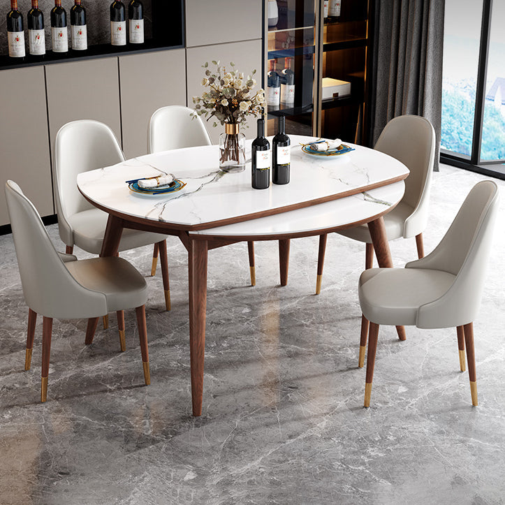 Extendable Round Dining Table Modern Adjustable Sintered Stone Top Table with Wooden 4 Legs Clearhalo ' dining_table' 'Dining Tables & Seating' 'Dining Tables' 'furn' 'furn_dining_table' 'Furniture' 'furniture_dining_table' 'Kitchen & Dining Furniture' 'kitchen&dining_furn' 'kitchen' 'kitchen_dining_table' 3902968