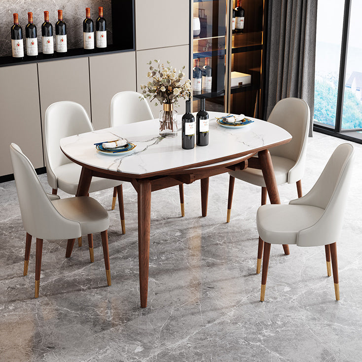 Extendable Round Dining Table Modern Adjustable Sintered Stone Top Table with Wooden 4 Legs Clearhalo ' dining_table' 'Dining Tables & Seating' 'Dining Tables' 'furn' 'furn_dining_table' 'Furniture' 'furniture_dining_table' 'Kitchen & Dining Furniture' 'kitchen&dining_furn' 'kitchen' 'kitchen_dining_table' 3902969