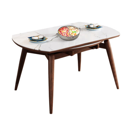 Extendable Round Dining Table Modern Adjustable Sintered Stone Top Table with Wooden 4 Legs Without Chairs Clearhalo ' dining_table' 'Dining Tables & Seating' 'Dining Tables' 'furn' 'furn_dining_table' 'Furniture' 'furniture_dining_table' 'Kitchen & Dining Furniture' 'kitchen&dining_furn' 'kitchen' 'kitchen_dining_table' 3902972
