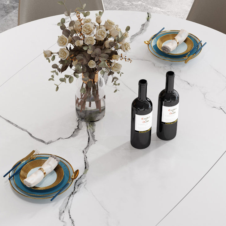 Extendable Round Dining Table Modern Adjustable Sintered Stone Top Table with Wooden 4 Legs Clearhalo ' dining_table' 'Dining Tables & Seating' 'Dining Tables' 'furn' 'furn_dining_table' 'Furniture' 'furniture_dining_table' 'Kitchen & Dining Furniture' 'kitchen&dining_furn' 'kitchen' 'kitchen_dining_table' 3902974