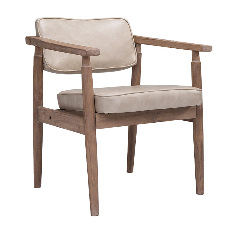 Home Contemporary Arm Chair Open Back Upholstered Wood Single Dining Room Chair Off-White Walnut Clearhalo ' kitchen&dining_furn' 'Dining Chairs' 'Dining Tables & Seating' 'dining_chair' 'furn' 'furn_dining_chair' 'Furniture' 'furniture_dining_chair' 'Kitchen & Dining Furniture' 'kitchen' 3909314